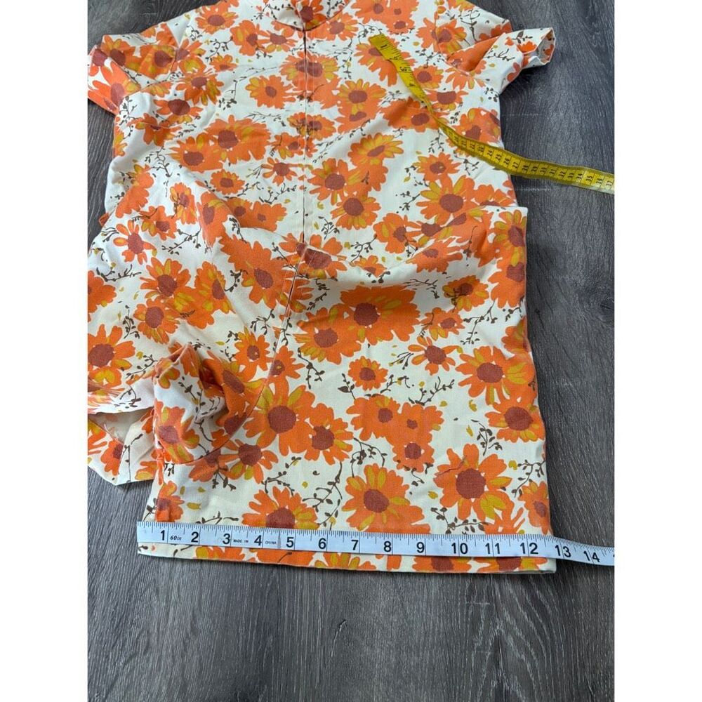 vintage 70s floral short sleeve zip up romper jumpsuit - Picture 8 of 9